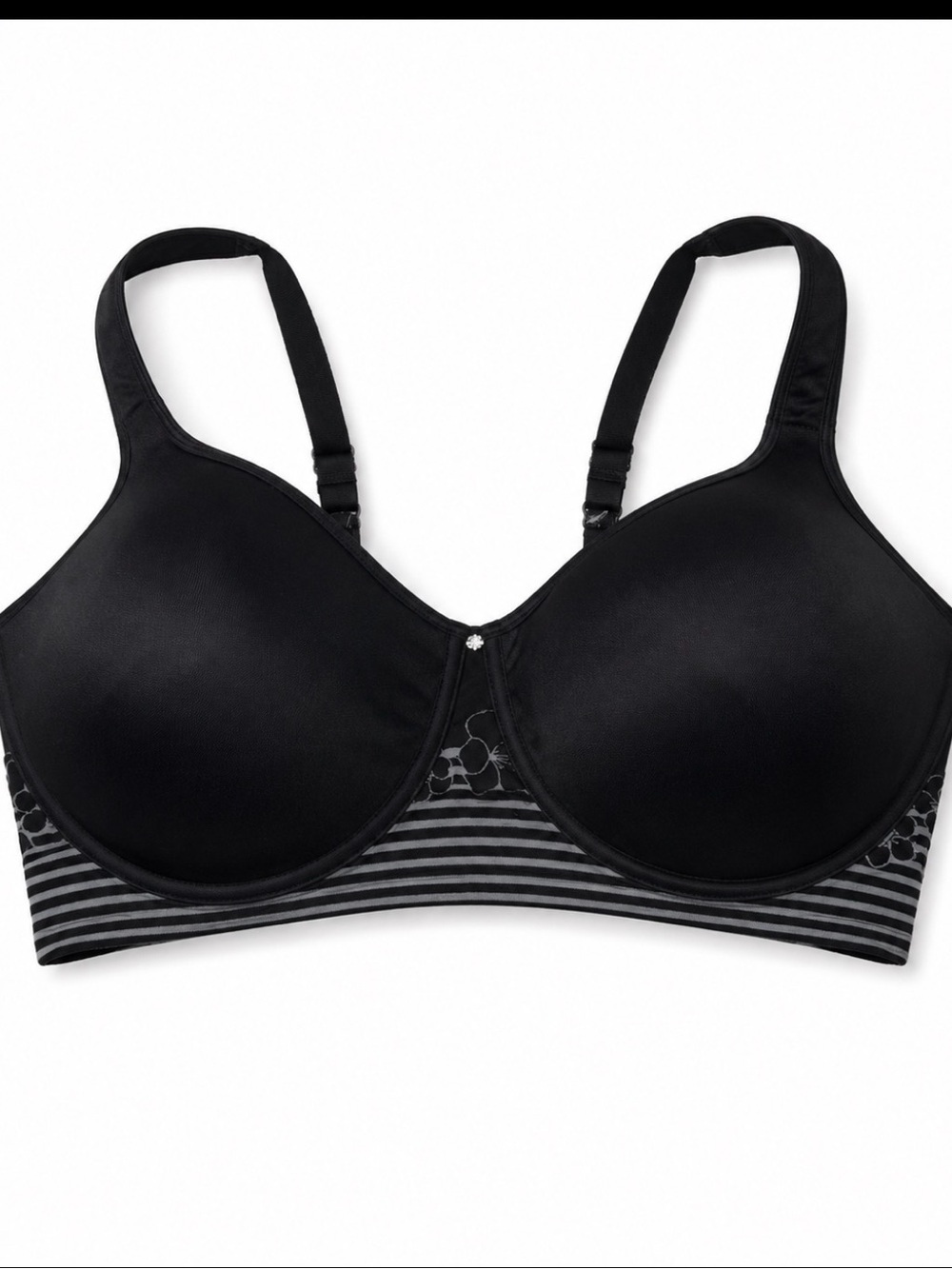 Breezie Black T-Shirt Bra with Striped Band - Women Intimates SZ 44D underwire